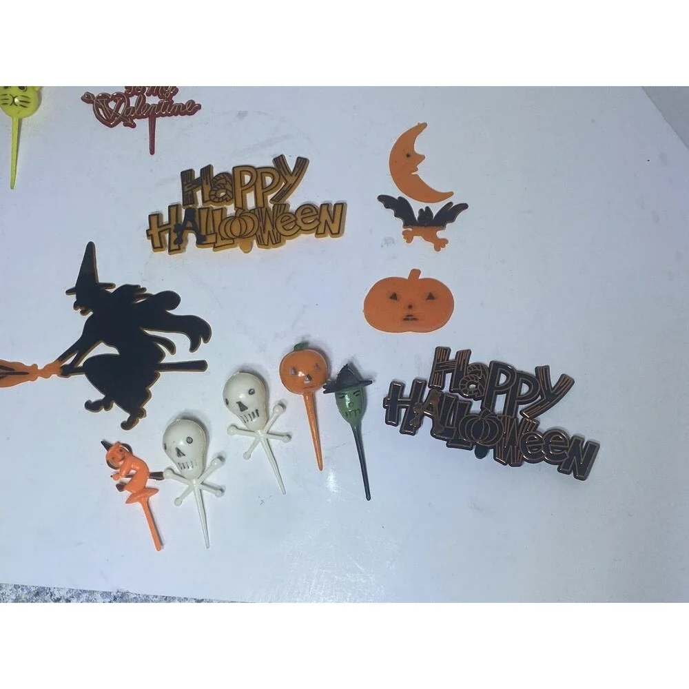 20 Vtg Cupcake Cake Topper Floral Picks Halloween Easter Thanksgiving Christmas